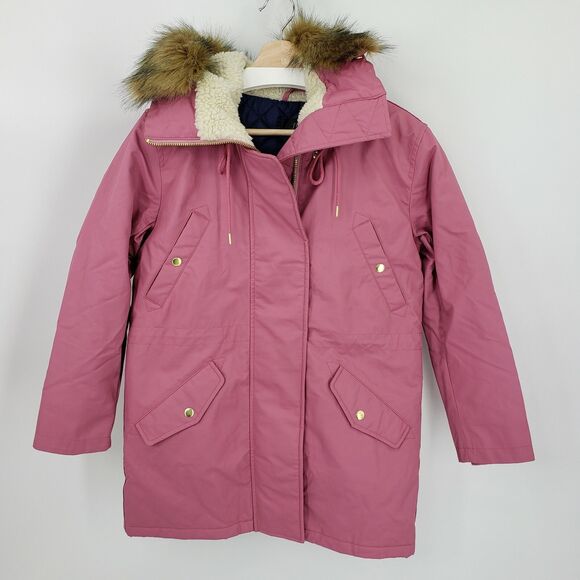 New J.Crew Perfect Winter Parka Eco Primaloft Size SP Petite Guava Berry Pink - Picture 1 of 4